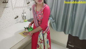Indian hot wife got fucked while cleaning in kitchen